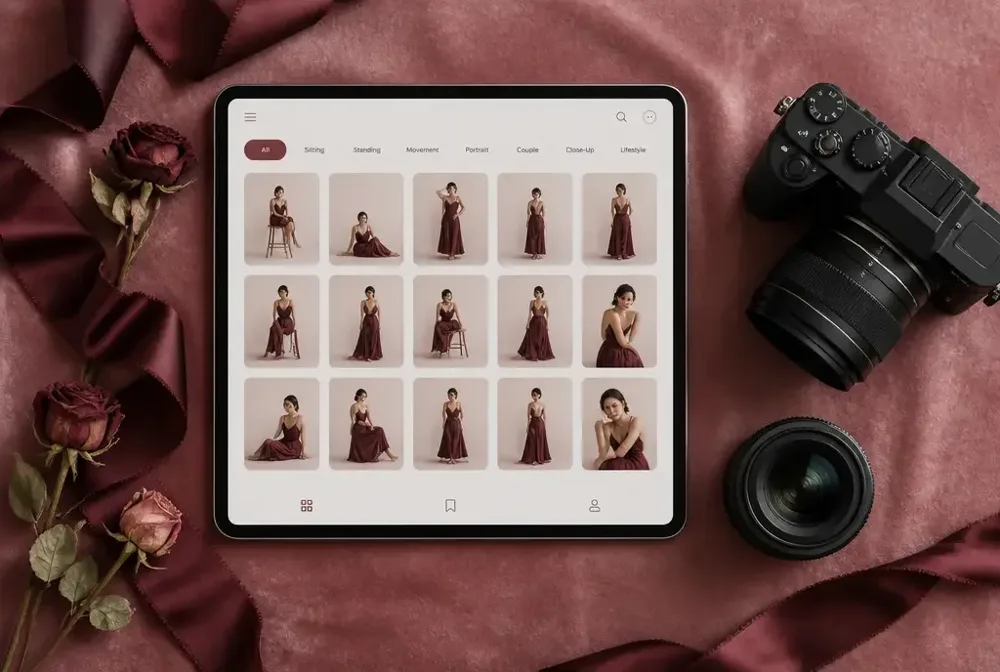 The Boudoir Playbook organized by shooting section on a tablet